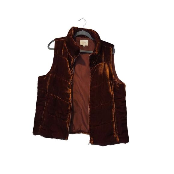 Loft Puffer Vest Women's Quilted Design Pockets Full Zip Rust Orange Velvet | L - Picture 3 of 13